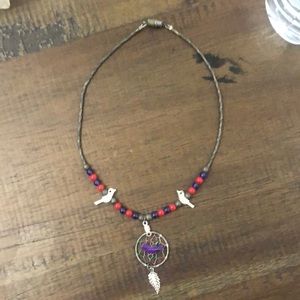Child Native American necklace dream catcher bird